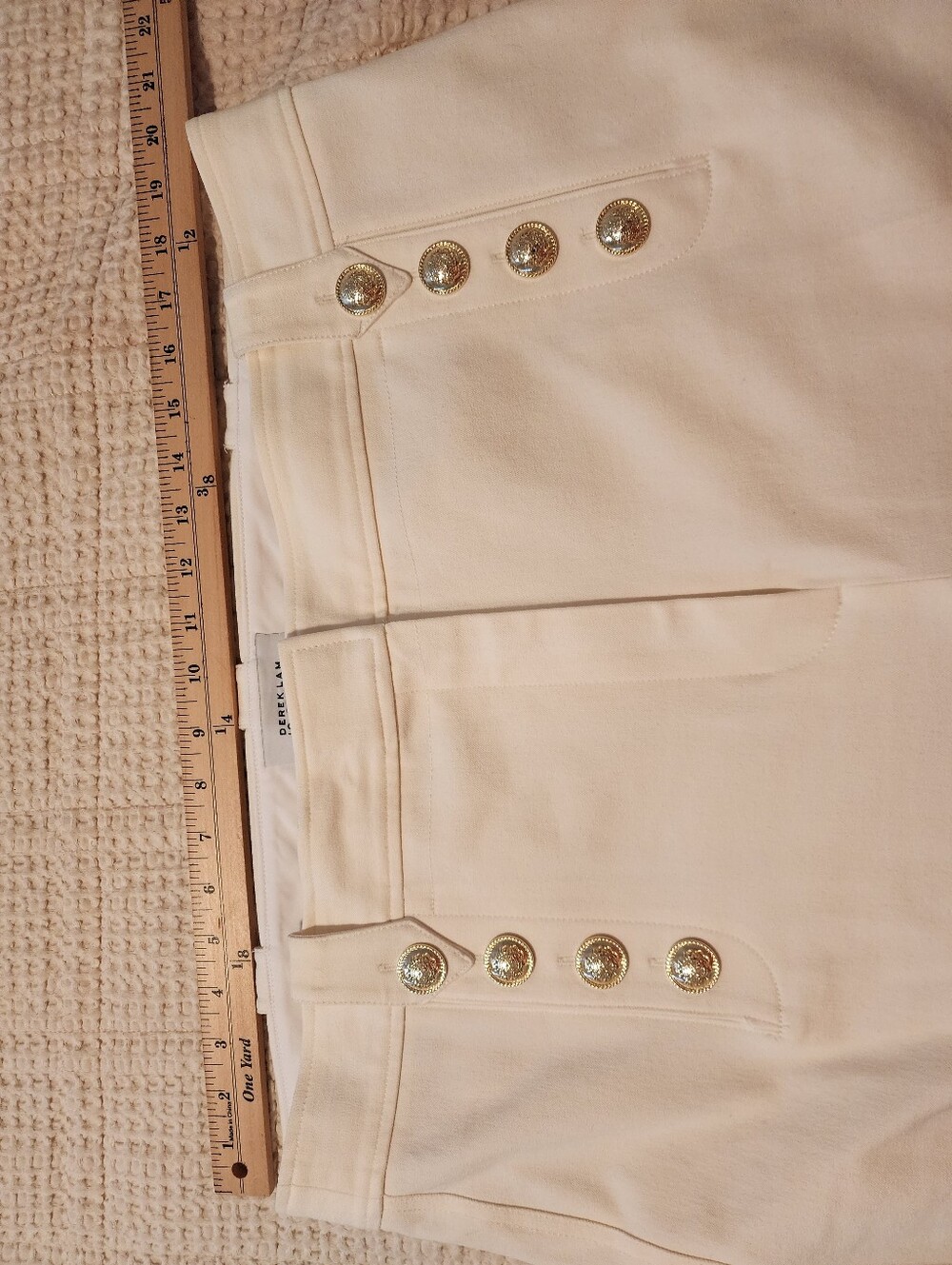 Derek Lam Cream Gold Sailor Button Flare Pants NWOT 18 Quiet Luxury Cotton - Picture 7 of 12